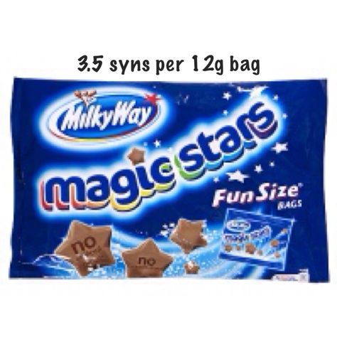 Magic Stars 12g 3.5 syns British Sweets, Magic Stars, Chocolate Stars, Chocolate Bites, Cadbury Chocolate, Chocolate Packaging, Milky Way, Star Shape, Chocolate Milk