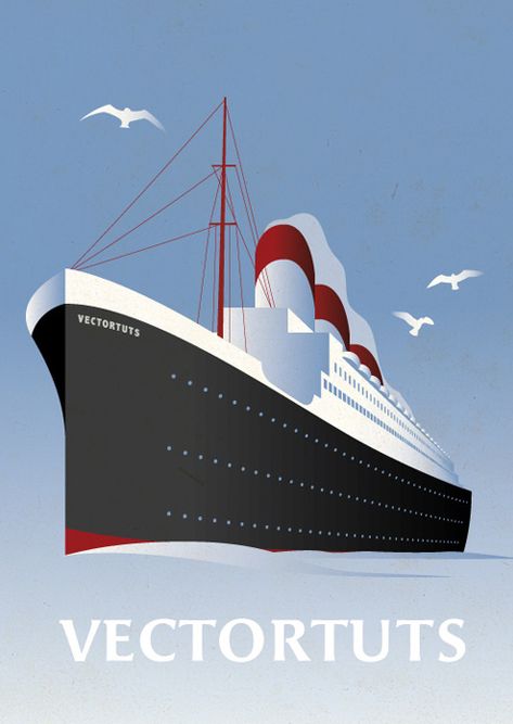 How to Create a Vintage Ocean Liner Poster Illustrator Poster, Poster Tutorial, Vintage Cruise, Poster Design Tutorials, Vintage Airline Posters, Ship Vector, Ship Poster, Vintage Ocean, Beginner Photo Editing