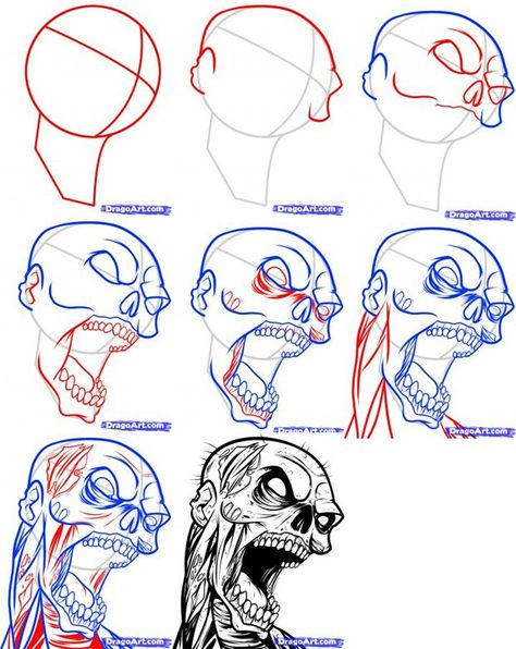 Zombie Drawing Tutorial, How To Draw Zombies Step By Step, Drawing Zombies Sketch, How To Draw A Zombie Step By Step, Zombie Drawing Sketch, Zombie Drawing, Zombie Tattoo, Tattoo Tutorial, Zombie Drawings