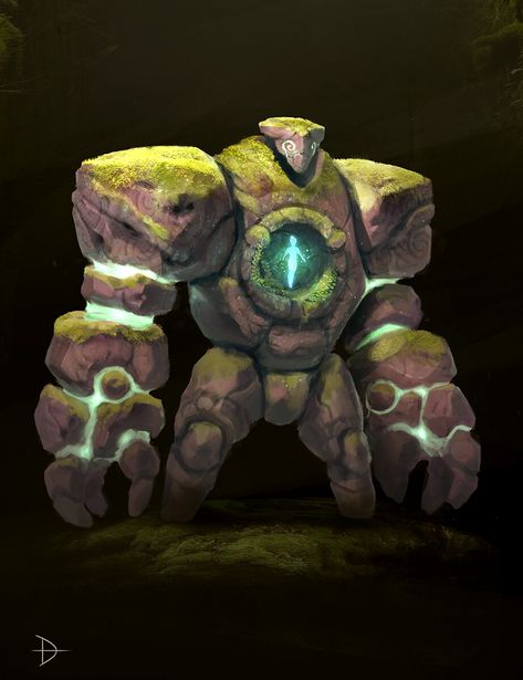 Stone Creature Concept Art, Crystal Golem Concept Art, Stone Golem Concept Art, Fantasy Stone Golem, Gaming Concept Art, Stone Golem Fantasy Art, Forest Golem, Golem Character, Golem Illustration