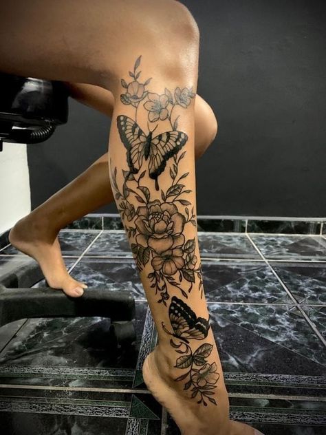 Half Leg Tattoos Women, Best Leg Tattoos For Women, Full Leg Tattoos Women Sleeve, Womens Calf Tattoo Ideas, Tattoo Ideas Female Leg Sleeve, Half Leg Sleeves For Females, Lower Leg Tattoos Women Unique, Womens Leg Tattoo, Full Leg Tattoos Women