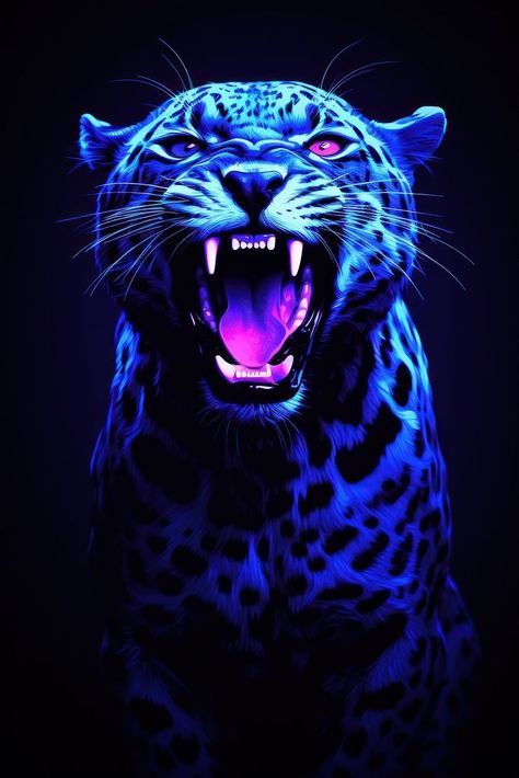 Illustration roaring leopard neon rim light wildlife portrait animal. | premium image by rawpixel.com / Kappy Glowing Animals, Animal Horror, Jaguar Head, Cats Family, Cheetah Print Wallpaper, Marble Iphone Wallpaper, Animal Body Parts, Portrait Animal, Rim Light