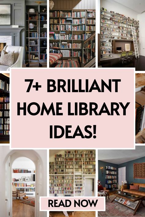 7 home library ideas Funky Library Ideas, Small Home Office And Library, Wall Library Design Small Spaces, Black Library Room, Small Home Library Room, Diy Library Wall, Library Room Decor, Small Home Library Ideas, Home Library Aesthetic