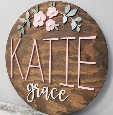 Nursery Wood Sign, Nursery Floral, Baby Door, White Baby Showers, Wood Name Sign, Wood Names, Wood Circles, Floral Nursery, Baby Name Signs