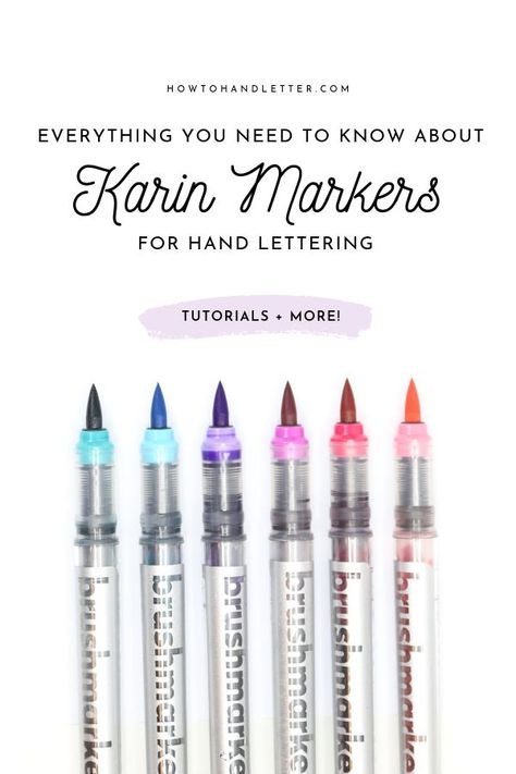 Find all of my Karin Markers tutorials, resources and worksheets for hand lettering all in one place | How To Handletter | These popular brush markers are get requested often and for good reason! Click to learn more about them and watch lettering tutorials #lettering #brushlettering #pens #stationery Best Brush Pens, Brush Lettering Font, Lettering Printable, Calligraphy Markers, Diy Lettering, Lettering Diy, Diy Calligraphy, Handwritten Lettering, Pens And Markers