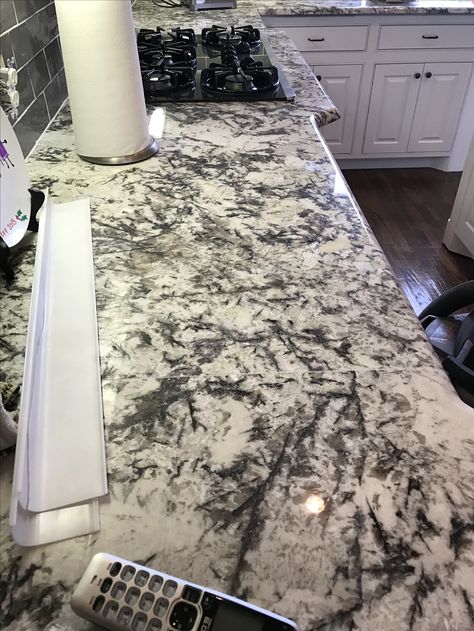 3cm Delicatus Supreme granite in remodel home kitchen countertops. Love this look. Backsplash Black Granite, Cost Of Granite Countertops, Countertops Marble, Granite Countertops Colors, White Supreme, Best Kitchen Countertops, Countertops Granite, White Granite Countertops, Marble Countertops Kitchen