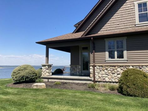 River Rock from Cultured Stone® | CSI ENG Rock Front House Exterior, River Rock Exterior House, Modern Craftsman Exterior Paint Colors, River Rock House, Craftsman Exterior Paint Colors, Modern Craftsman Exterior, Stone Front House, Upstate House, House Skirting