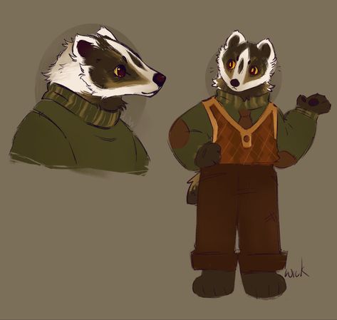 made this a couple weeks ago? anyways yeah i watched fantastic mr fox and wanted a badger oc Badger Fursona, Hare Character Design, Badger Character Design, Anthropomorphic Raccoon, Beastars Characters, Fox Anthro, Fox Fursona, Fox Oc, Badger Art