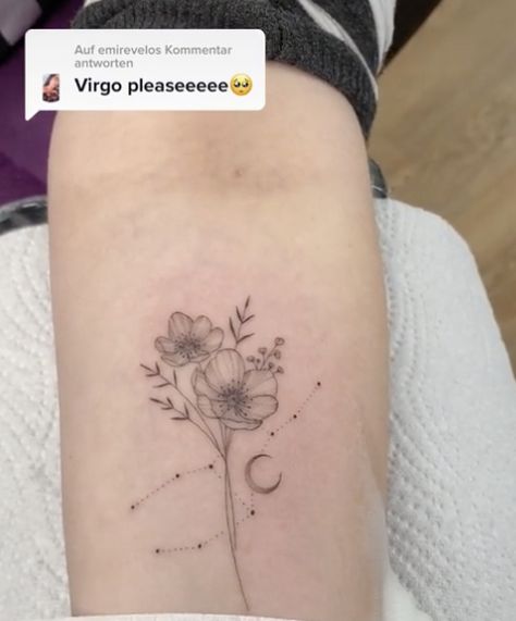 Virgo Flower Tattoo, Tattoo Virgo, Virgo Flower, Virgo Tattoo, Zodiac Tattoo, Constellation Tattoos, Arm Tattoos For Women, Arm Tattoos, Birth Flower