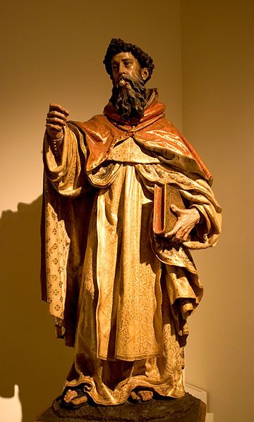 statue of St. Raymond Nonnatus (his lips padlocked -- SEE NEXT) by Juan de Mesa, 1626/7. Seville, Museo de Bellos Artes. photo via Wikimedia.  Currently, the popular British TV series, "Call the Midwife" is based at the (fictional) Nonnatus House. 'nonnatus' means 'not born', i.e. in the usual manner, for -- like Macduff and Julius -- Raymond was born by Caesarian section, and was thus deemed suitable to be the patron saint of midwives. St Josaphat, British Tv Series, Call The Midwife, Catholic Priest, San Ramon, European Art, Ramones, Patron Saints, Saint Louis