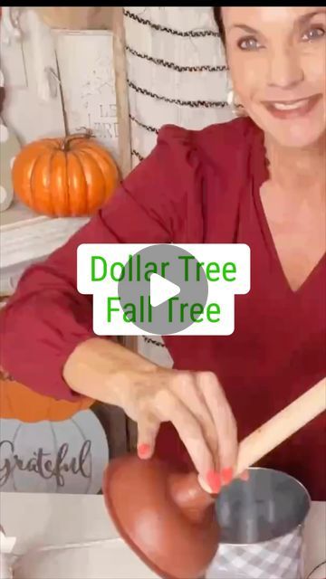 Olivia Parazine on Instagram: "Get crafty this fall using a plunger to create a festive fall tree decoration - budget-friendly and fun! 🍂🌲 #fallcrafts #dollartreeDIY #dollartree #dollartreefall" Fall Decor With Tomato Cage, Tomato Cage Thanksgiving Decorations, How To Decorate A Hay Bale For Fall, Fall Festival Party Decorations, Fall Floral Decor Ideas, Diy Fall Hanging Decor, Dollars Tree Fall Crafts, Fall Home Decor Dollar Tree, Thanksgiving Decorations For Kitchen