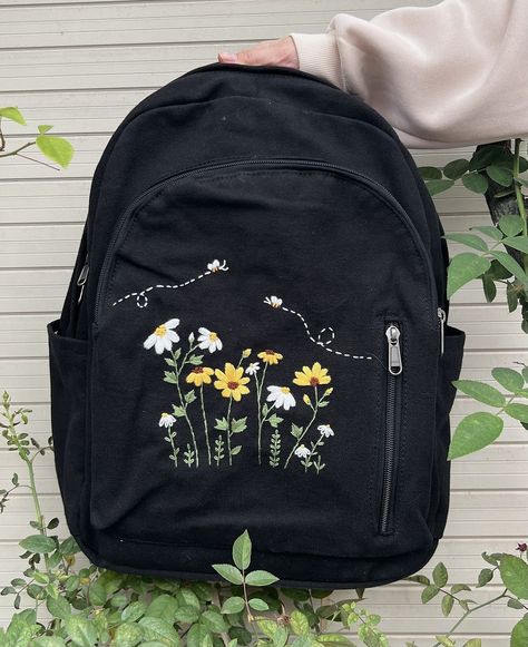 Canvas Backpack/Womens Backpack/Travel Backpack/Embroidered Backpacks With Garden Of Chrysanthemums And Bees/Vintage Backpack/Best For Gifts Raven Embroidery, Backpack Painting, Backpack Video, Losing Motivation, Vintage Canvas Bags, Painting Backpack, Festival Backpack, Black School Bags, Custom Bag Tags