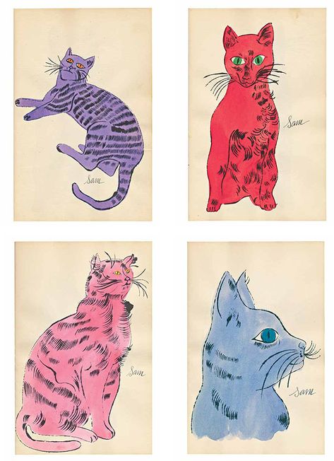 Andy Warhol Illustration, Warhol Illustration, Warhol Prints, Andy Warhol Drawings, Andy Warhol Prints, Portland Art, Jasper Johns, Illustration Collage, Cat Meow