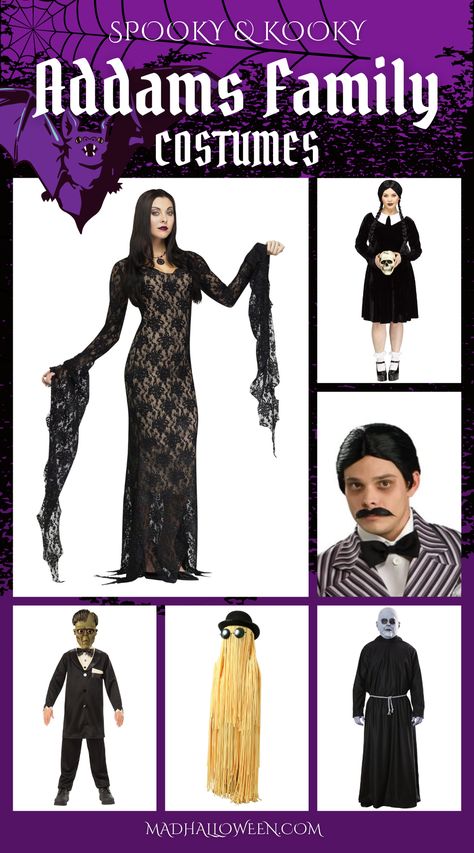 The Adam Family Costume, Adams Family Characters, Adams Family Cartoon Characters, Thing Costume Addams Family, Wednesday Adam’s Family Costume, The Addams Family Costumes, Adams Family Costume Group, Adam’s Family Couple Costume Diy, Adam’s Family