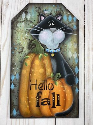 Vibes Painting Ideas, Door Leaners, Thanksgiving Painting, Fall Felt Crafts, Toll Painting, Vibes Painting, Cats And Pumpkins, October Decorations, Animal Paintings Acrylic