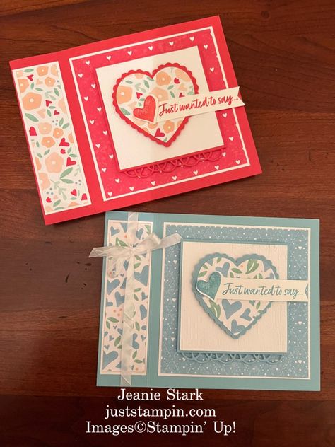 Beautiful Valentine Cards, Stampin Up Valentine Cards, Valentine Heart Card, Valentines Day Cards Handmade, Country Bouquet, Valentine Cards Handmade, Country Floral, Fancy Fold Cards, Card A