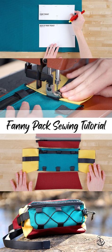 DIY your own customizable fanny pack with our easy step-by-step tutorial and free printable pattern. This is a great beginner sewing project and a fun fashion trend everyone will love. Festival Sewing Ideas, Hiking Sewing Projects, Sewing Fanny Pack, Free Messenger Bag Sewing Pattern, Sewing Camping Projects, Camping Sewing Projects, Diy Fanny Pack Pattern Free, Fanny Pack Pattern Free, Fanny Pack Sewing Pattern