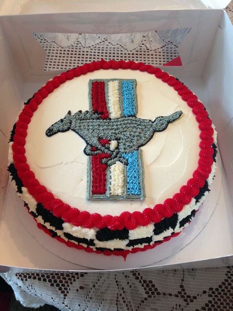 Mustang Cake Mustang Cake Ideas, Horse Cake Ideas, Mustang Cake, Mustang Decor, Boys Birthday Cake Ideas, Ferrari Cake, 21st Birthday Boy, Car Cakes, Blue Birthday Cakes