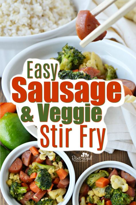 Sausage Stir Fry, Veggie Stir Fry Recipes, Homemade Stir Fry, Salmon Patties Recipe, Patties Recipe, Salmon Patties, Veggie Stir Fry, Pan Meals, Frozen Veggies