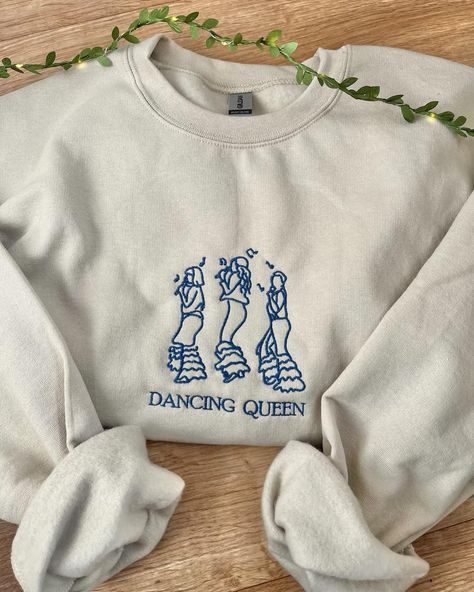 Dancing Queen! 💃 #dancingqueen #abba #love #embroidery #mammamia The Clique, Thread Design, Mama Mia, Embroidery Sweatshirt, Embroidered Crewneck, Embroidered Sweatshirt, Dancing Queen, Embroidered Sweatshirts, Abba