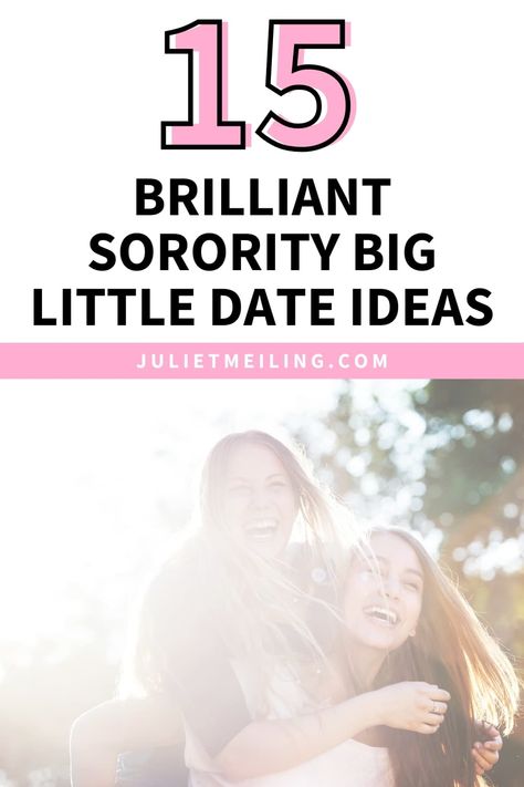 Want to form a stronger bond with your sorority big or sorority little? Check out these 15 brilliant sorority big little date ideas to help make your bond strong. Become the best sorority big little duo of your chapter with these sorority big little activities. Click through the pin now to get these 15 sorority big little date ideas. Sorority Bonding Activities, Little Activities, Empowerment Activities, Big/little Baskets, Sorority Family, Sorority Big Little, Girl Empowerment, Bonding Activities, Picnic Date