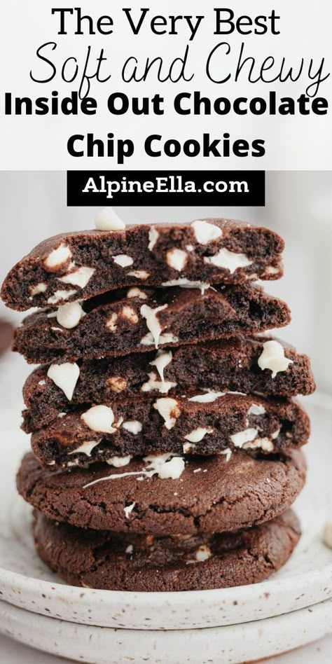 Brownie Cookies With White Chocolate Chips, Dark Chocolate Cookies With White Chips, Chocolate With White Chocolate Chips, White Chip Chocolate Cookies, Cocoa Cookies With White Chocolate Chips, Easy Desserts With White Chocolate Chips, Chocolate Cookies White Chips, White Chocolate Morsels Recipes, Chocolate And White Chocolate Cookies