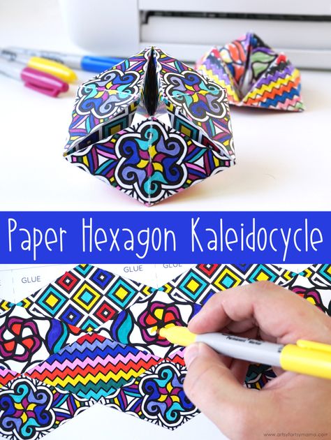 Free Printable Paper Hexagon Kaleidocycle #papercrafts #kidscrafts #kidsactivities #printable #freebie #freeprintable #coloring #craft #diy Fun Projects For Kids, Folding Origami, Paper Crafts Origami, Craft Club, Middle School Art, Printable Crafts, Paper Folding, Paper Toys, Elementary Art