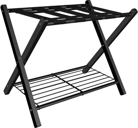 Amazon.com: mocomax 1 Pack Folding Luggage Rack for Guest Room, Foldable Suitcase Stand Holder with Metal Storage Shelf for Bedroom, Living Room, Hotel Essentials, Heavy Duty Steel Frame, Black : mocomax: Home & Kitchen Suitcase Rack, Suitcase Stand, Luggage Stand, Shelf For Bedroom, Luggage Racks, Metal Storage Shelves, Shelves In Bedroom, Metal Storage, Luggage Rack