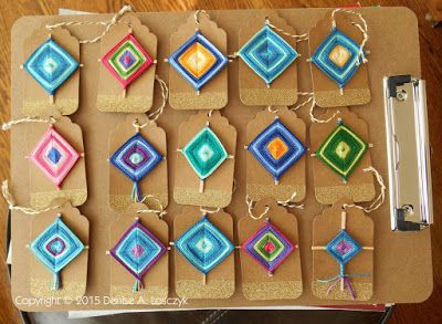 DBL - Art - Design Inspiration: Update - Completed God's Eye Gift Tag Ornaments Gods Eye Patterns, Gods Eye Craft How To Make, God's Eye Craft How To Make, Gods Eye Ornament, Evil Eye Christmas Ornament, Happy December, Eye Gift, Gods Eye, Christmas Ornament Pattern