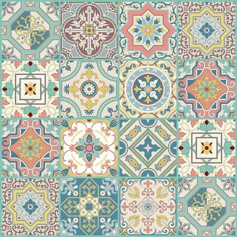 Mexican Tile Wallpaper, Florida Townhouse, Boho Chic House, Illustration Career, Removable Tile, Vinyl Backsplash, Peel Stick Backsplash, Ceramic Tile Art, Moorish Architecture