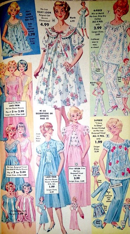 1950 Sleepwear, 50s Accessories, Babydoll Pajamas, 1960s Lingerie, 1950s Lingerie, Pijamas Women, Vintage Pajamas, Florida Fashion, Fifties Fashion