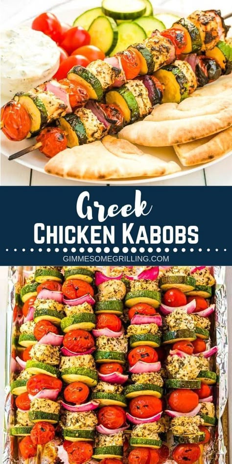 Easy Chicken Skewers, Chicken Kebobs, Greek Marinade, Greek Chicken Skewers, Bbq Kabobs, Bbq Foods, Greek Chicken Kabobs, Greek Chicken Marinade, Chicken Kabob Recipes