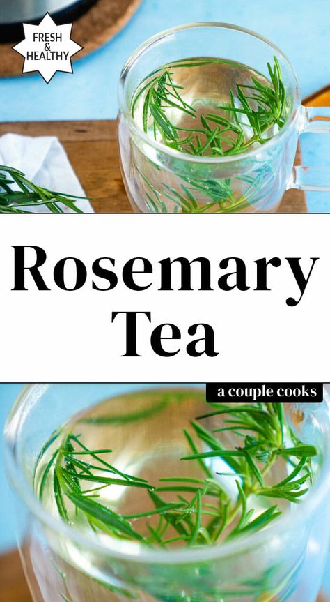 Here’s how to make rosemary tea, a restorative herbal tea made with just boiling water and fresh rosemary! This easy brew takes just 5 minutes. #rosemary #tea #rosemarytea #herbaltea Rosemary Tea Recipe, Growing Herbs At Home, Rosemary Water, A Couple Cooks, Rosemary Simple Syrup, Rosemary Tea, Harvesting Herbs, Homemade Tea, Herbal Teas Recipes