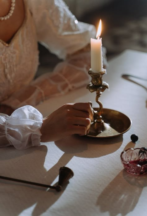 1700s Aesthetic, Light Acadamia, Baby Clothes Storage, Quill Pen, Old Candles, Brass Candle Holder, Candles Photography, Dreamy Photography, Fairytale Photography