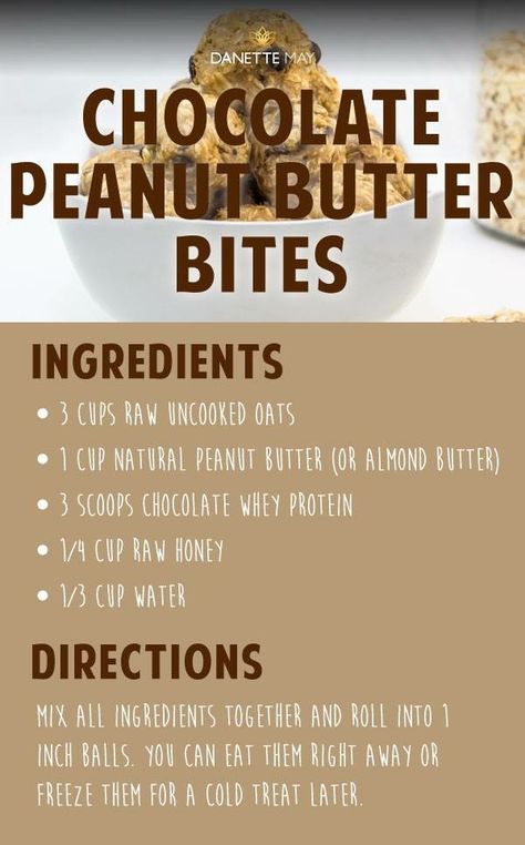 Chocolate Peanut Butter Bites by Danette May Dannette May Recipes, Butter Bites, Danette May, Peanut Butter Bites, Protein Balls Recipes, Protein Baking, Clean Snacks, Clean Eating Desserts, Protein Powder Recipes