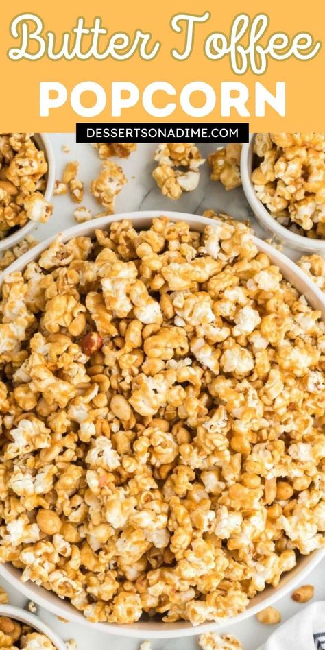 Candy Coated Popcorn Recipe, Butter Toffee Popcorn Recipe, Toffee Popcorn Recipe, Homemade Popcorn Recipes, Gourmet Popcorn Recipes, Flavored Popcorn Recipes, Popcorn Recipes Sweet, Fall Snack Mixes, Popcorn Recipes Easy