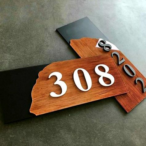 Apartment Door Number, Door Number Plates, Creative Signage, Big Modern Houses, Door Number Sign, House Address Sign, House Plaques, Apartment Door, Door Number