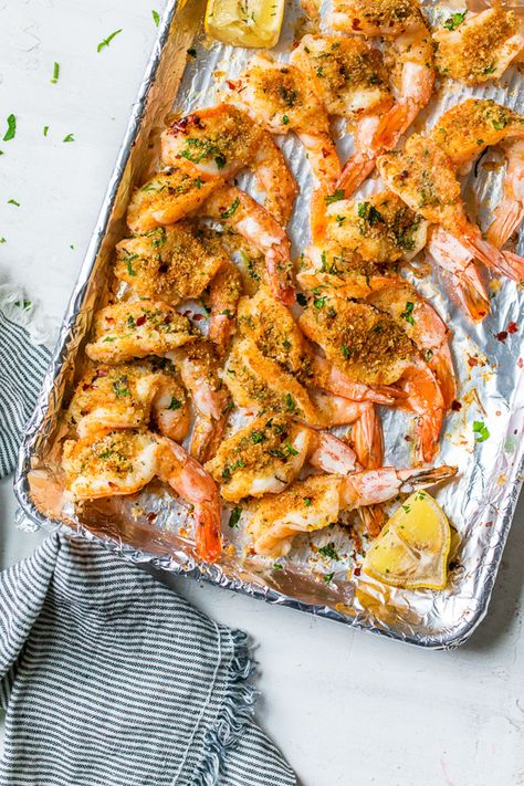 Sheet Pan Shrimp Oreganata Shrimp Oreganata Recipe, Shrimp Oreganata, Oreganata Recipe, Ww Dinners, Sheet Pan Shrimp, Pan Shrimp, Green Meals, Skinnytaste Recipes, Pan Dinners