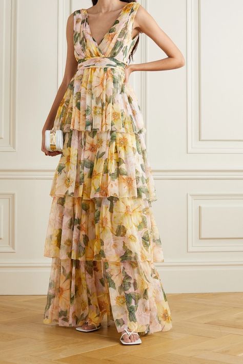 Chiffon Dress Pattern, Floral Print Chiffon Maxi Dress, Silk Chiffon Dress, Chiffon Dress Long, Dolce Gabbana Dress, Guest Attire, Maxi Robes, Chiffon Maxi, Indian Fashion Dresses