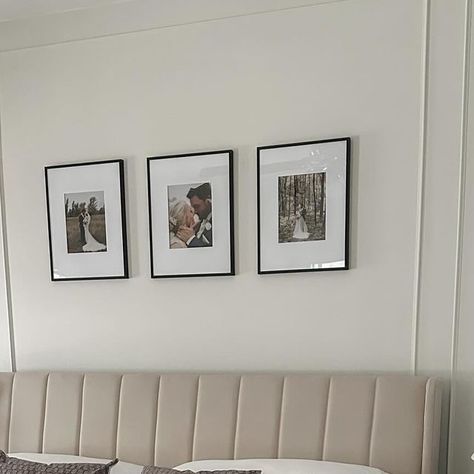 Picture Frames Above King Size Bed, Pictures Above Headboard, Wedding Photo Above Bed, Above The Bed Wall Decor Master, Wedding Photos Above Bed, Photos Above Bed, Frames Above Bed, Wall Decor Master, Bed Wall Decor