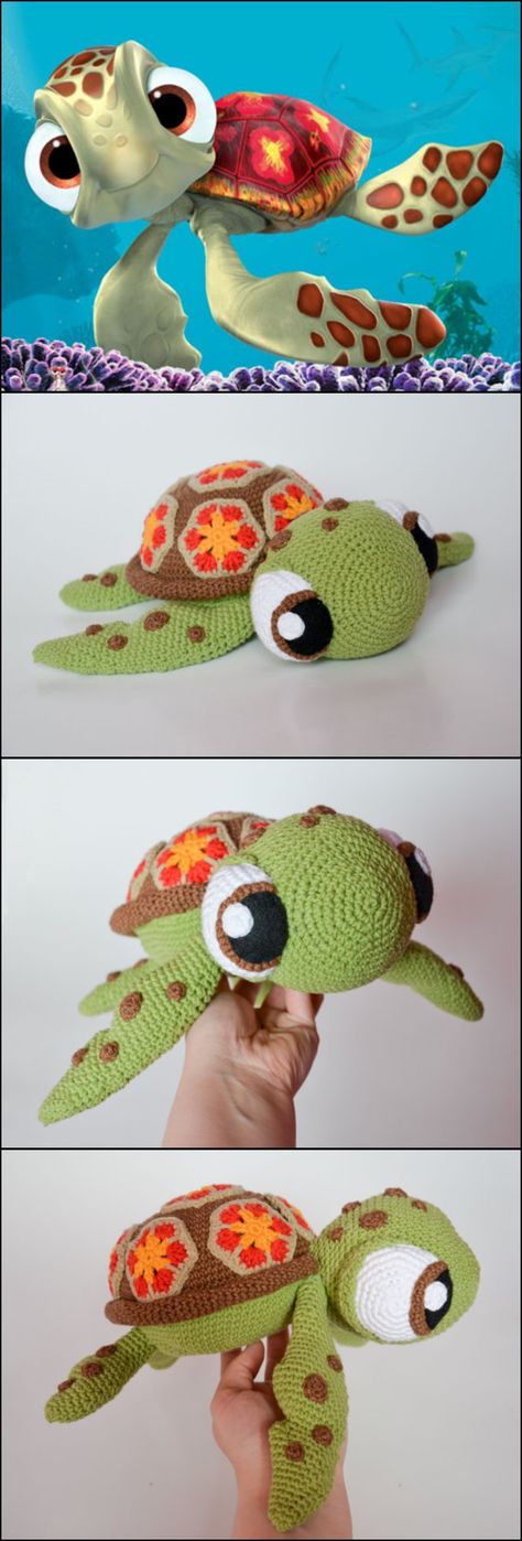 Crochet Squirt sea turtle from Finding Nemo Pattern Turtle From Finding Nemo, Confection Au Crochet, Crochet Disney, Crochet Turtle, Pola Amigurumi, Haken Baby, Finding Dory, Crochet Diy, Finding Nemo