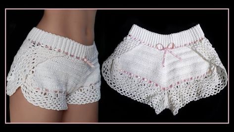 Croche Fashion, Crochet Shorts Pattern, Crochet Jumpsuits, Ladies Cardigan Knitting Patterns, Short Crochet, Crochet Lace Shorts, Shorts Crochet, Crochet Pants, Mode Crochet