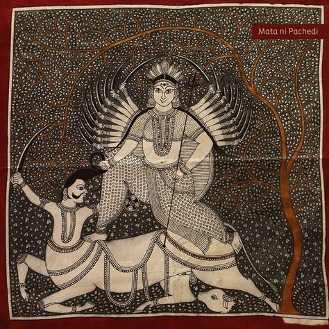 ‘Mata ni Pachedi’ is a sacred canvas, an expression of folk art by nomadic ‘Devi Pujak’ community and should not be used as bedspreads or in any other form that may dishonor the Deities or the faith with which it was been made. This piece of art should be placed such that it is viewable in its full grandeur, neatly framed on a wall or as a space divider. Mata Ni Pachedi, Phad Painting, Space Divider, Pregnancy Art, Durga Painting, Indian Handicrafts, Pichwai Paintings, Indian Folk Art, Madhubani Painting