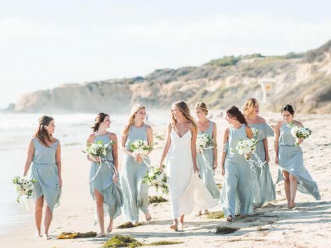 Crystal Cove Wedding | Ashley & Richard — Details Details Weddings and Events Bohemian Fall Wedding, Bouquets Bridesmaids, Crystal Cove State Park, Blue Beach Wedding, Mumu Bridesmaid Dresses, Beach Bridesmaids, Rustic Beach Wedding, Bridesmaid Photoshoot, Bouquet Art