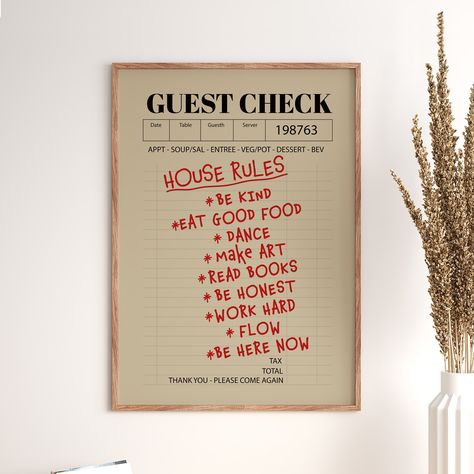 Home Rules, Guest Check Print, Rules Poster, Guest Check, Bar Cart Art, Dopamine Decor, Art Bar, House Rules, Cute Poster