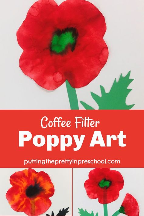 Stunning coffee filter poppy art using easy-to-collect supplies. An all-ages art activity to recognize Remembrance Day. Poppy Craft For Kids, Veterans Day Poppy, Remembrance Day Activities, Remembrance Day Art, Poppy Craft, Remembrance Day Poppy, Spring Art Projects, Winter Kindergarten, Poppy Art