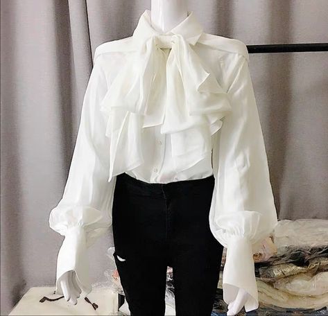 White blouse with ribbon, vintage aesthetic Vintage Gothic Shirt, White Shirt With Ruffles, Vintage Ruffle Blouse, White Shirt Ruffles, Frilly Shirt Aesthetic, Victorian Button Up, Victorian Ruffle Blouse, White Puffy Blouse, White Victorian Blouse