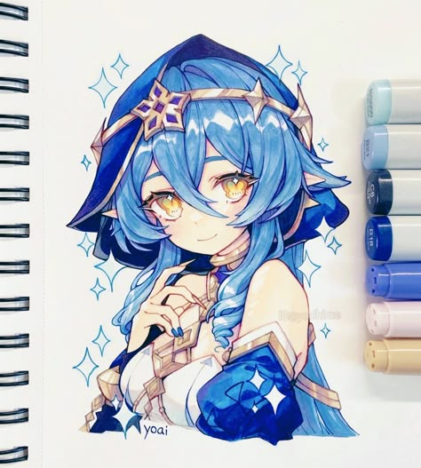 Genshinimpact Fanart, Copic Drawings, Copic Marker Art, Cute Eyes Drawing, Anime Paper, Anime Tutorial, Copic Art, Cute Doodle Art, Marker Drawing