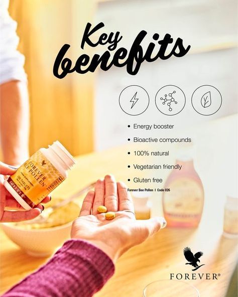 Forever Bee Pollen packs all the power of pure bee pollen and honey for a combination of nutrition and energy straight from the hive! #beepollen #energyboost Forever Bee Pollen, Aloe Sunscreen, The Power Of One, Bee Products, Aloe Vera Skin Care, Bee Propolis, Forever Products, Forever Business, Energy Boosters