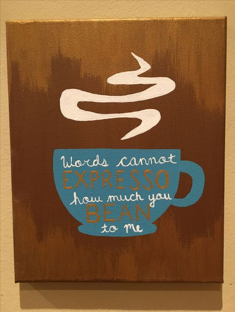 Coffee espresso canvas painting art Coffee Canvas Painting Easy, Mini Canvas Art Coffee, Abstract Coffee Painting, Cute Coffee Paintings, Coffee Acrylic Painting Easy, Coffee Shop Painting Ideas, Kitchen Painting Ideas Canvas Diy Art, Coffee Painting Ideas Easy, Coffee Painting Ideas